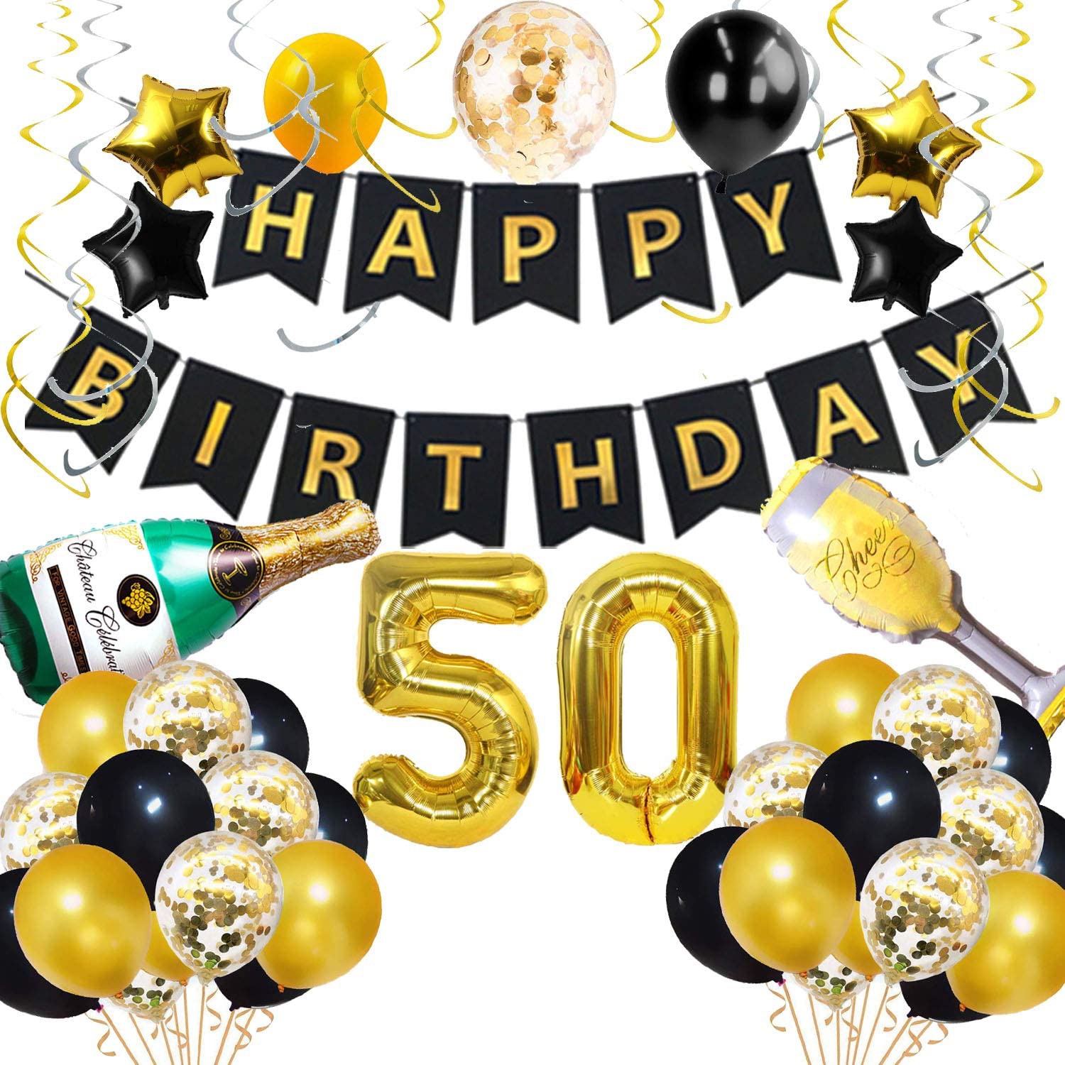 Party Banner Gold - 50th Birthday Decorations Banner Number 50