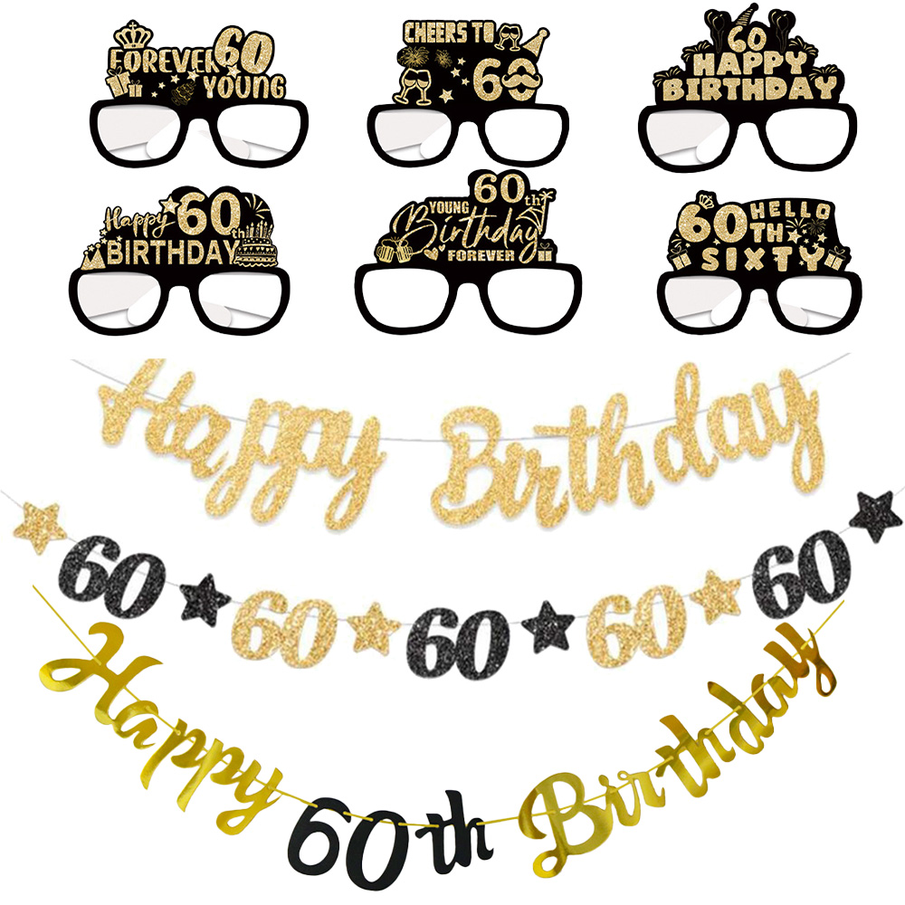 Black and Gold 60th Birthday P - Party Banner Gold 评论和价格
