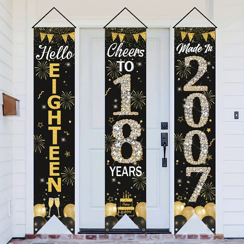 2D 3Pcs 18th Birthday Door Ban - Party Banner Gold 评论和价格