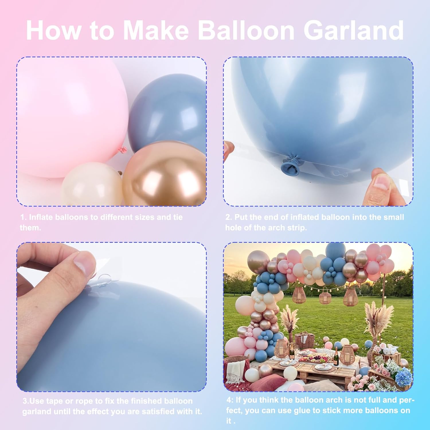 Dusty Pink Blue Champagne Gold - Balloon Arch Kit 评论和价格