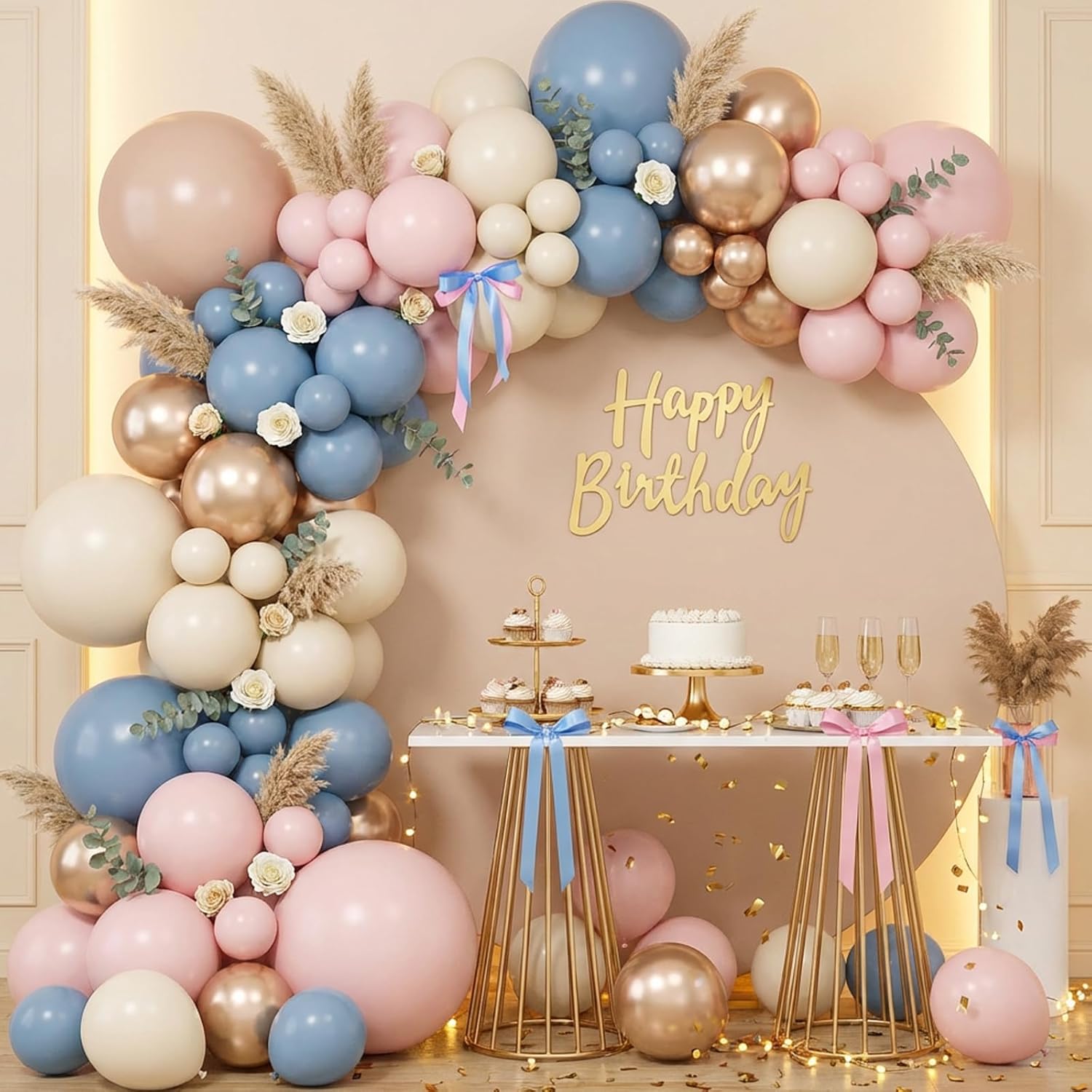 Dusty Pink Blue Champagne Gold - Balloon Arch Kit 评论和价格