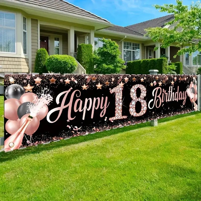 18th Birthday Banner, Rose Gol - Party Banner Gold 评论和价格