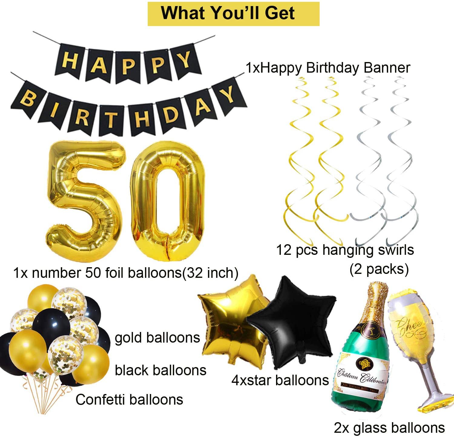 50th Birthday Decorations Bann - Party Banner Gold 评论和价格