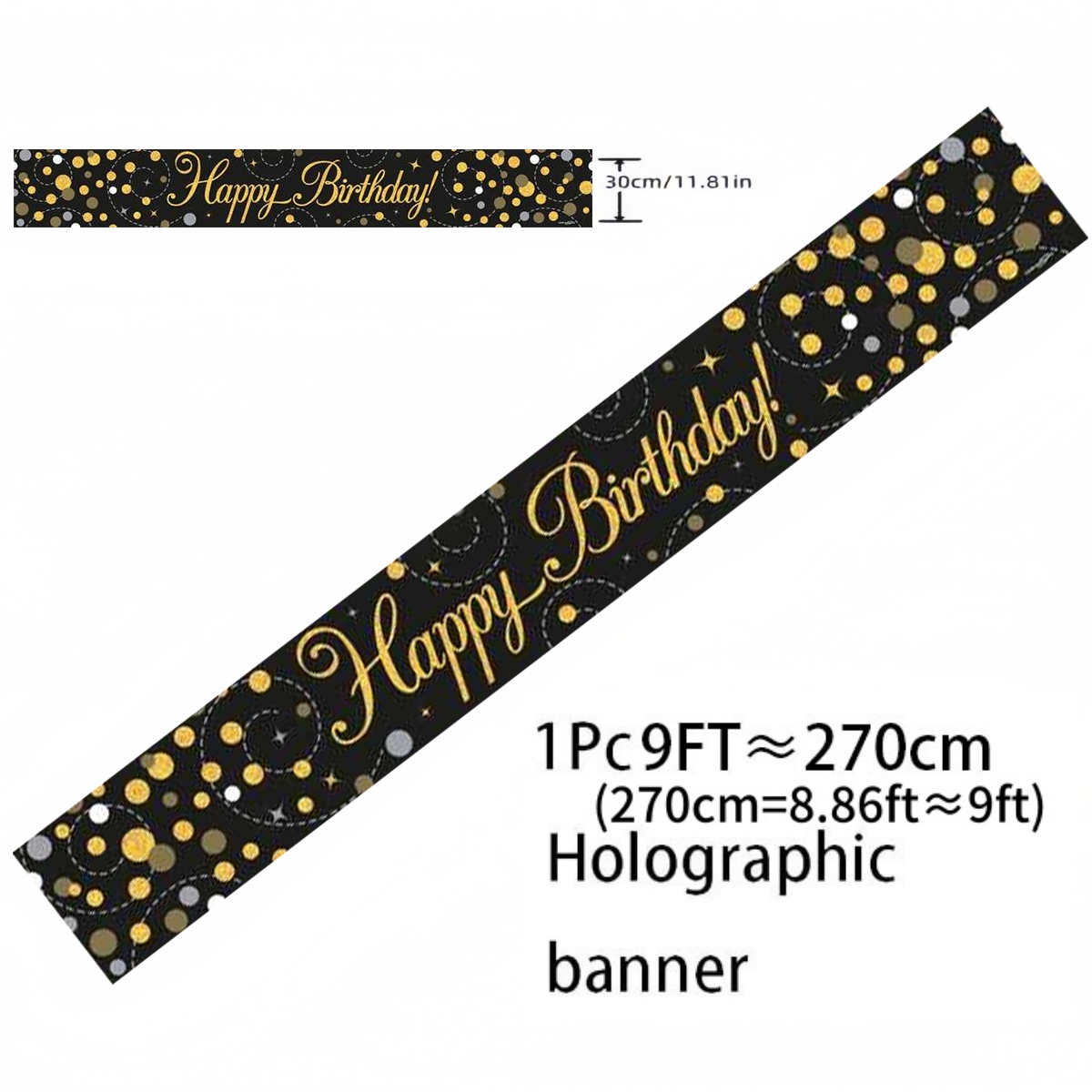 Black Gold Holographic Birthda - Party Banner Gold 评论和价格
